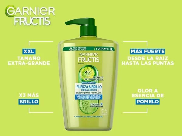 Champú Garnier Fructis Fuerza & Brillo XXL 1 litro 1000ML pack x3 17.40 por 17.40