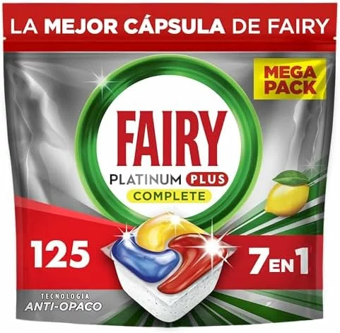 Fairy Platinum Plus Cápsulas Lavavajillas Para Máquina Limón, 5×25 Cápsulas