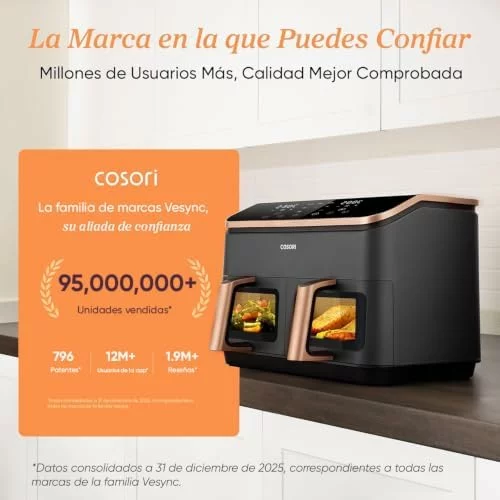 Freidora de aire Cosori 8,5L de doble cesta con ventana