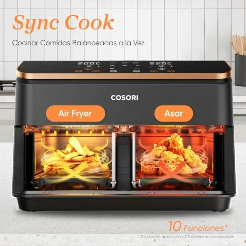 Freidora de aire Cosori 8,5L de doble cesta con ventana