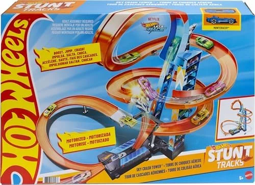 Hot Wheels Sky Crash Tower pista con coche de juguete