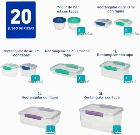 Juego de 20 recipientes herméticos Sistema