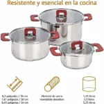 Juego de ollas de inducción Amazon Basics de acero inoxidable, 3 piezas