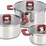 Juego de ollas de inducción Amazon Basics de acero inoxidable, 3 piezas