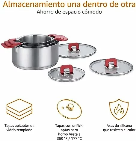 Juego de ollas de inducción Amazon Basics de acero inoxidable, 3 piezas