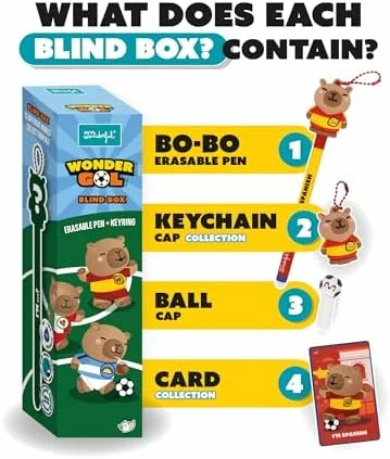 Mr. Wonderful Wonder Gol Blind Box bolígrafo borrable sorpresa con llavero capibara