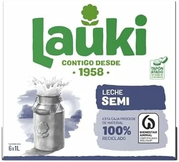 Pack de 6 briks de leche semidesnatada Lauki UHT