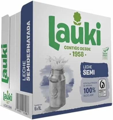 Pack de 6 briks de leche semidesnatada Lauki UHT