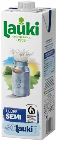 Pack de 6 briks de leche semidesnatada Lauki UHT