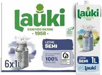 Pack de 6 briks de leche semidesnatada Lauki UHT