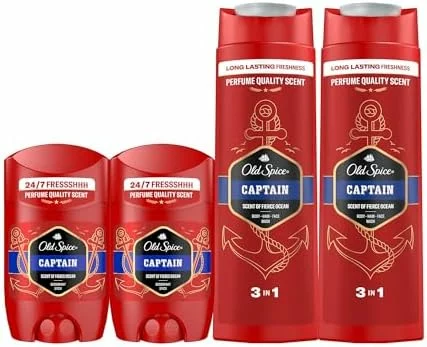 Pack Old Spice Captain desodorante en barra para hombre 2 x 50 ml + gel y champú 2 x 400 ml