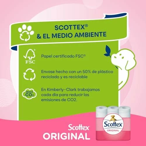 Scottex Original papel higiénico 96 rollos, 6 packs de 16