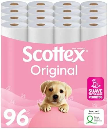 Scottex Original papel higiénico 96 rollos, 6 packs de 16