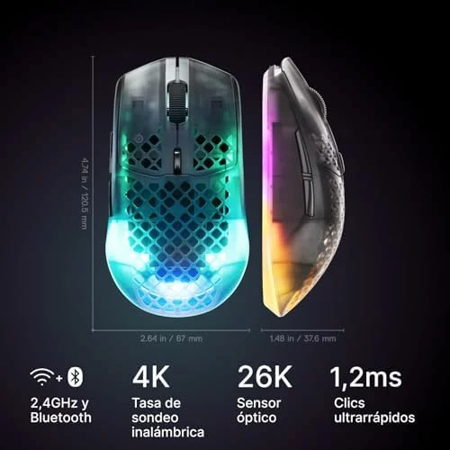SteelSeries Aerox 3 Wireless Gen 2, ratón gaming inalámbrico de 68 g
