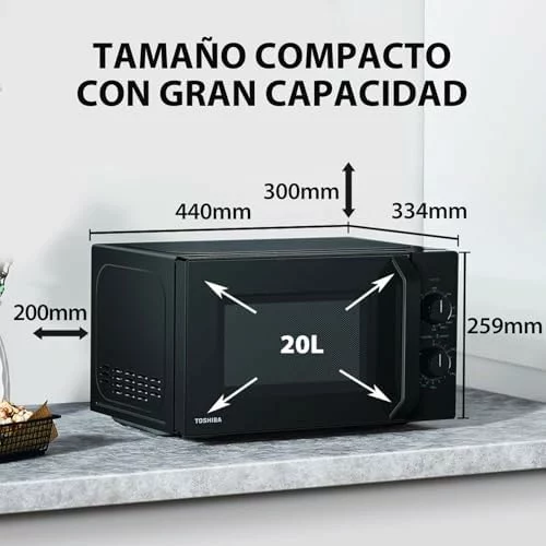 Toshiba MW2-MG20P(BK) Forno micro-ondas 20 L, brilho 700W/1000W, com crispy grill e função de cozedura comb