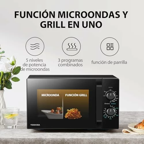 Toshiba MW2-MG20P(BK) Forno micro-ondas 20 L, brilho 700W/1000W, com crispy grill e função de cozedura comb