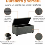 Amazon Basics banco acolchado con almacenamiento gris oscuro 42x91x43 cm