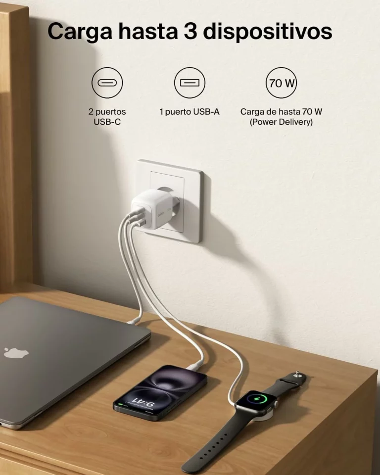 Belkin BoostCharge Pro cargador USB-C GaN 70 W de 3 puertos