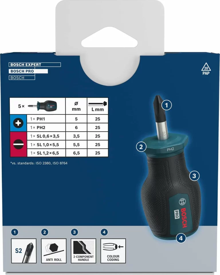 Bosch Set de destornilladores cortos PRO PH/SL, 5 unidades