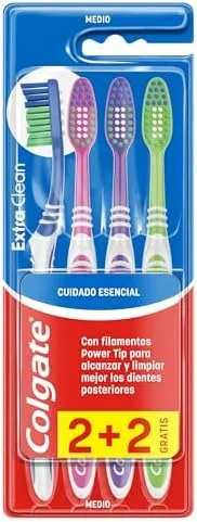 Cepillos de dientes Colgate Extra Clean medio, pack 4 multicolor
