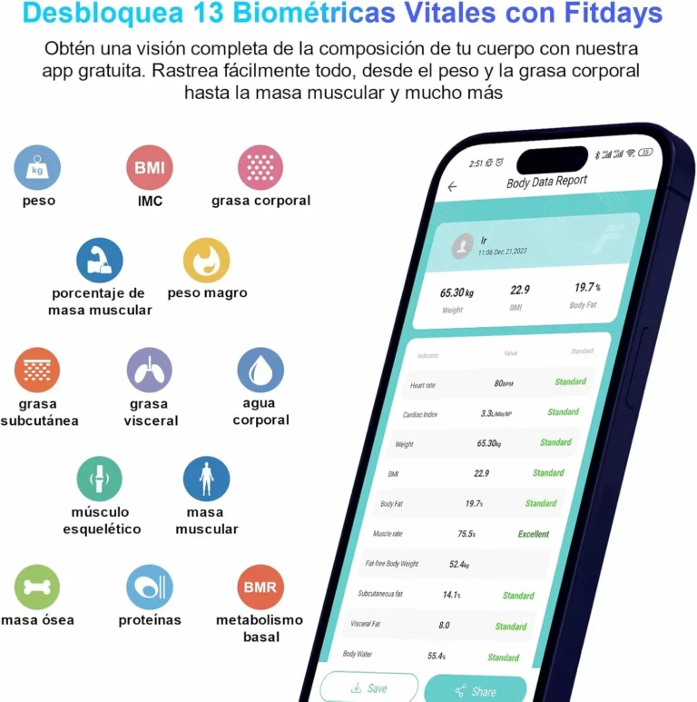 Healthkeep báscula de baño inteligente Bluetooth con 13 mediciones