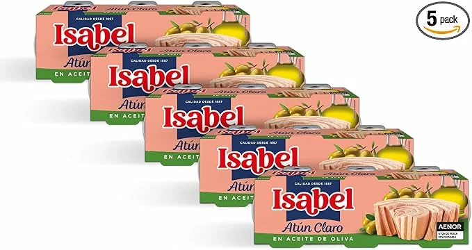 Isabel Atún claro en aceite de oliva, pack de 5 estuches con 3 latas de 65gr por 12,22 €