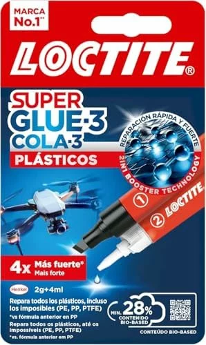 Loctite Super Glue-3 Plásticos, Pegamento Instantáneo Transparente, 2g/4ml