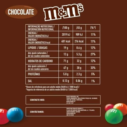 M&Ms Chocolate Grageas De Colores Con Leche Caja De 24 Bolsas De 45g