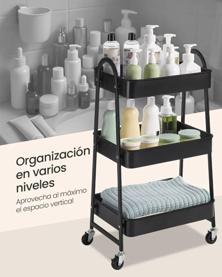 SONGMICS carrito auxiliar de 3 niveles de acero con ruedas