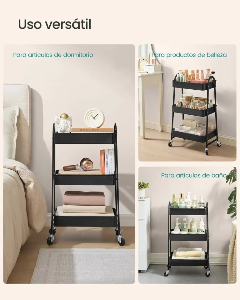 SONGMICS carrito auxiliar de 3 niveles de acero con ruedas